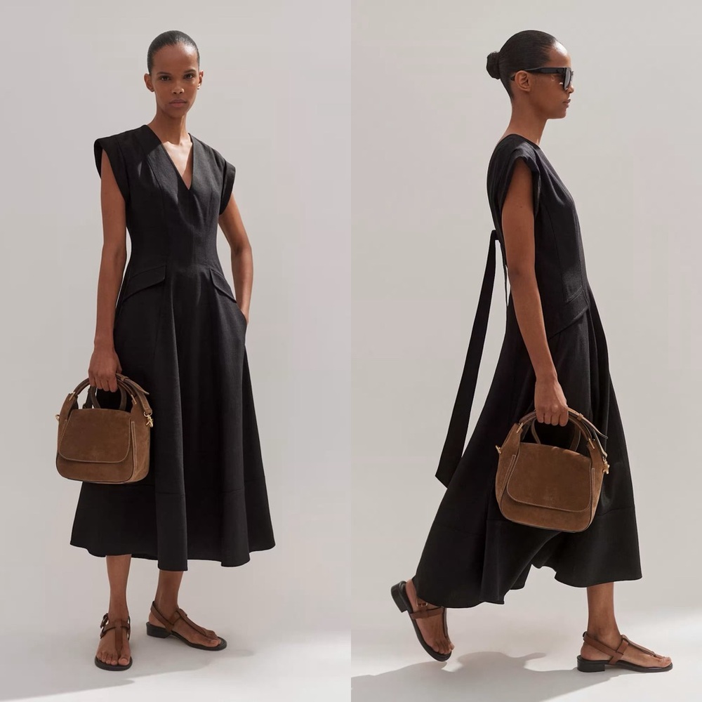 NWT Me + Em Tailored Flare Midi Dress Black